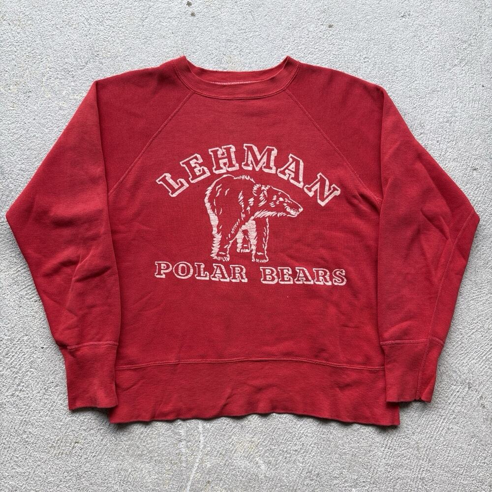 Vintage 60s Lehman High School Polar Bears Flock Print Sweatshirt S M Champion